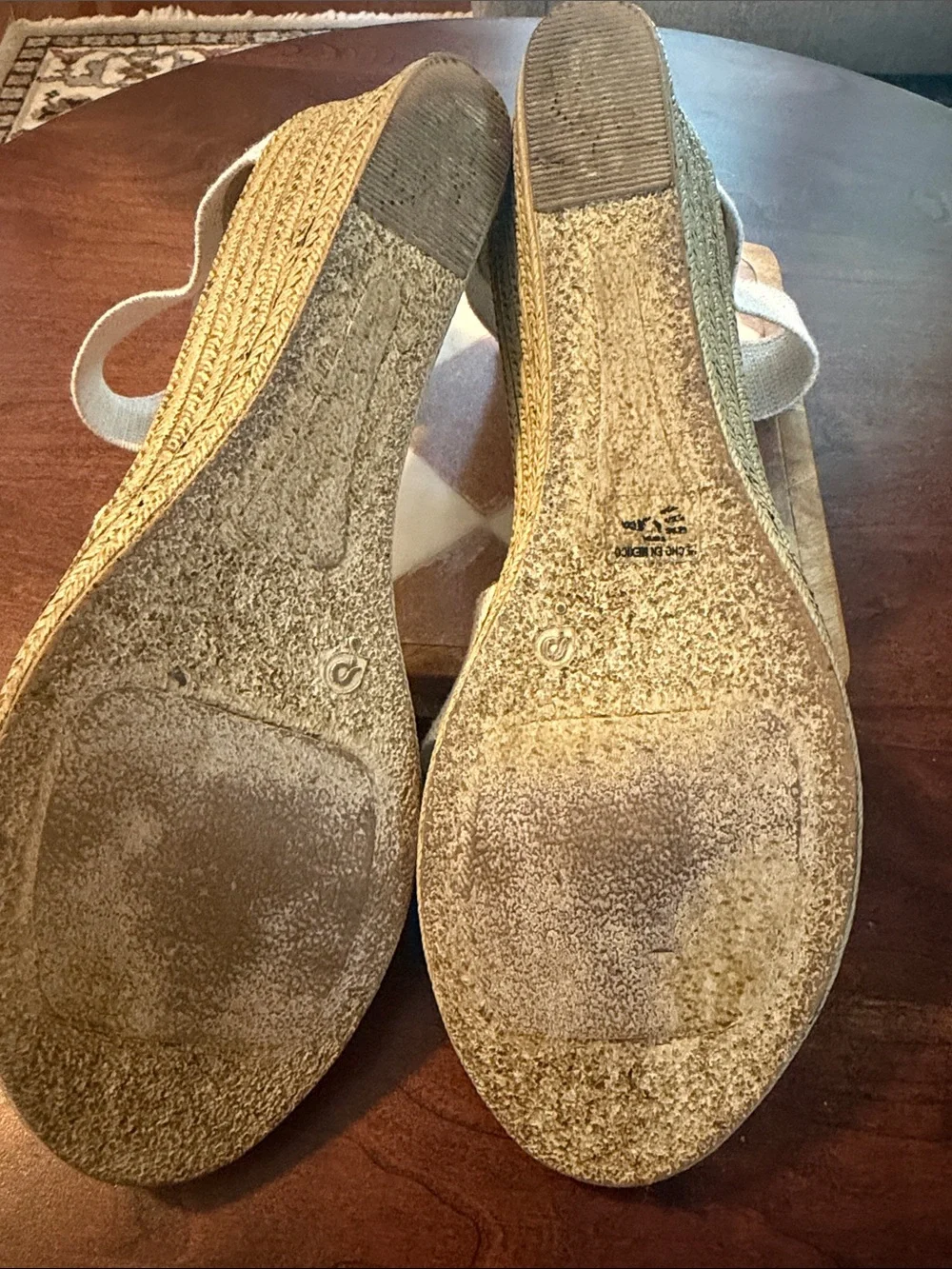 CHARLESTON SHOE CO. White and beige Crisscross Wedge Sandals
